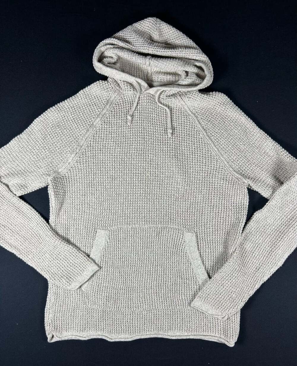 Abercrombie & Fitch Waffle Knit Hoodie Size L Beige Oatmeal Sweater Pullover